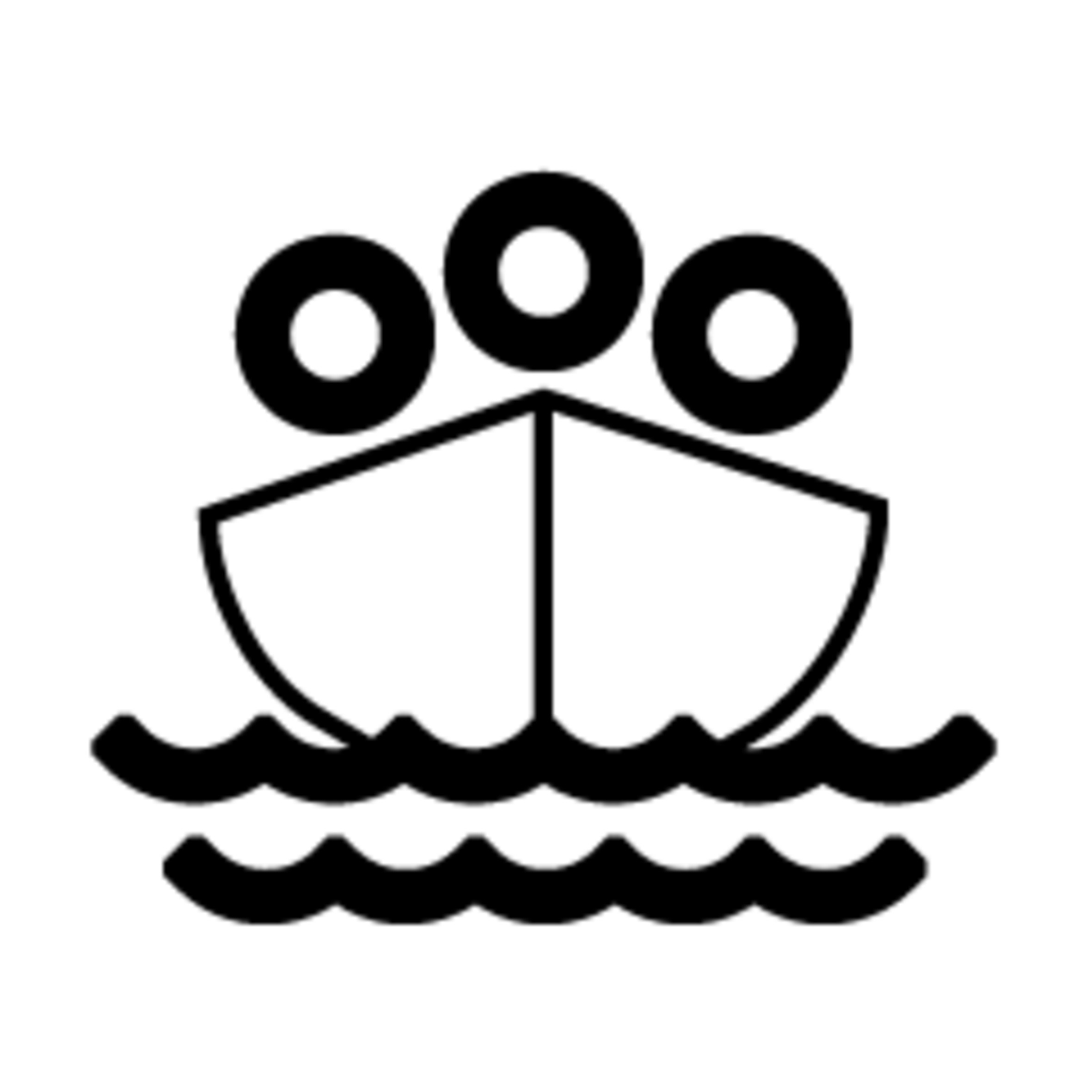 Piktogramm eines Bootes auf dem Meer mit Menschen darin
